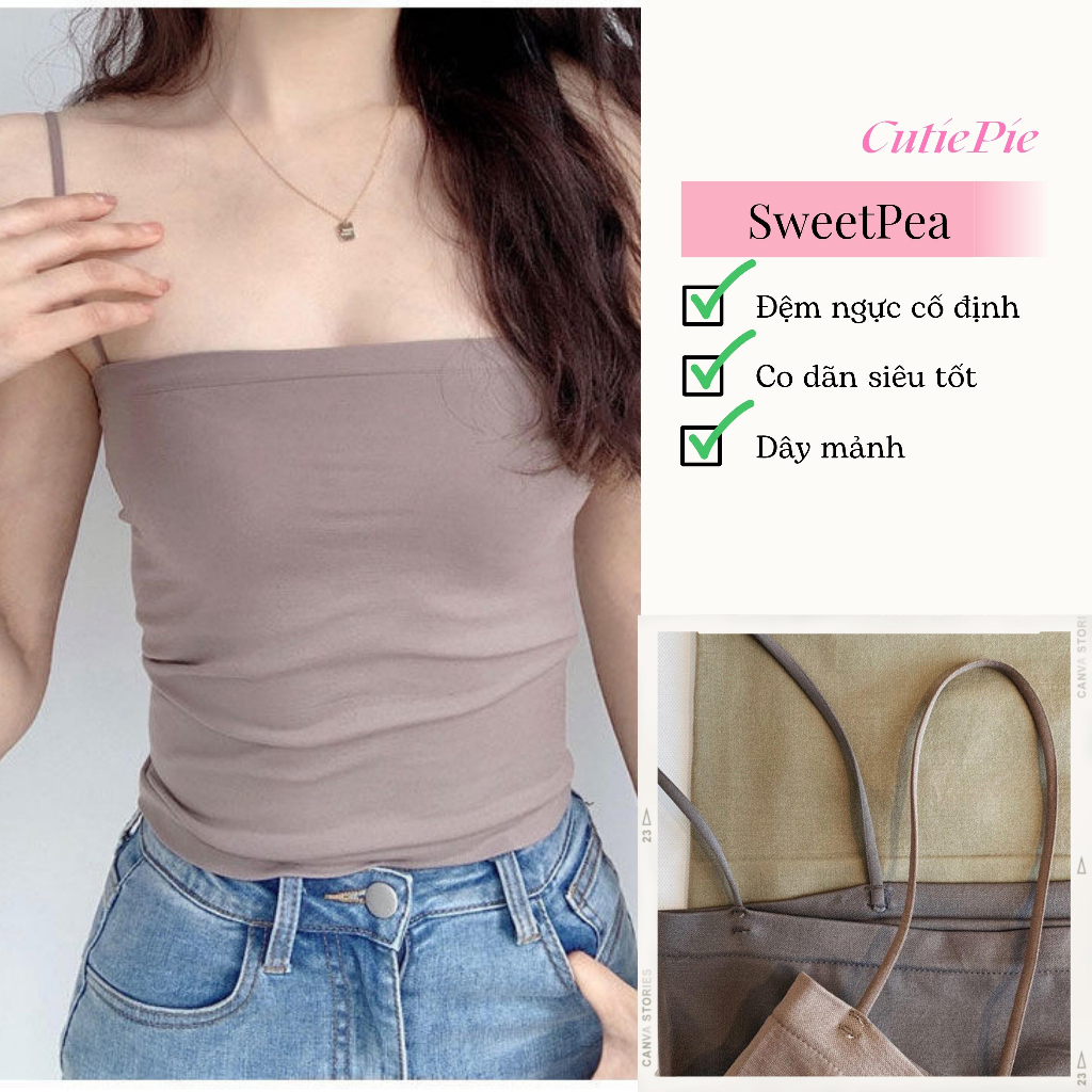 Áo Bra Nữ 2 Dây Mảnh Dáng Dài Có Đệm Ngực Chất Cotton Mịn Co Giãn Thoải Mái Trendy
