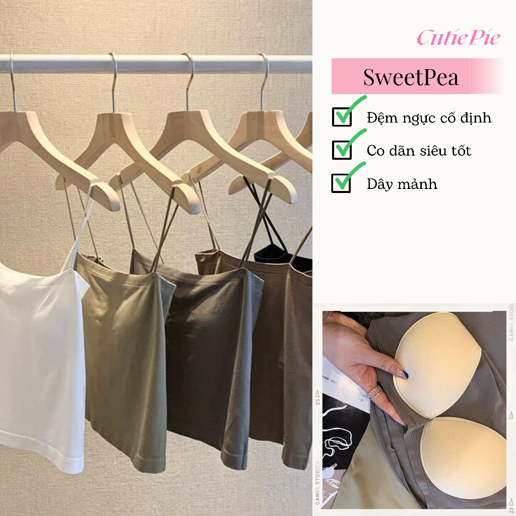 Áo Bra Nữ 2 Dây Mảnh Dáng Dài Có Đệm Ngực Chất Cotton Mịn Co Giãn Thoải Mái Trendy