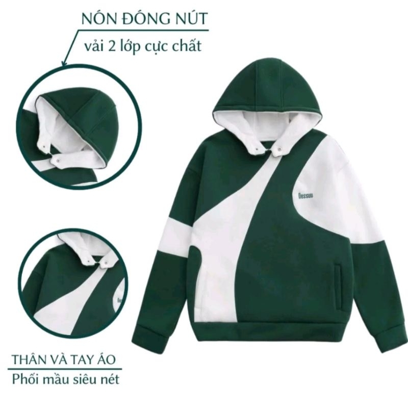 Áo Khoác Hoodie DESSUU Nỉ Bông Dày Dặn Nút Bấm 3 Màu Thời Trang Super Fashion P