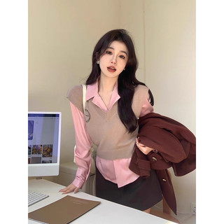 Set sơ mi mix gile len xinh xắn