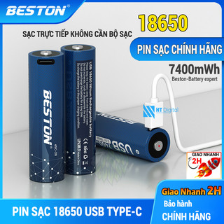 Pin sạc 18650 3.7V công suất lớn 7400mWh Beston sạc trực tiếp nguồn USB Type C tiện lợi dùng cho đèn pin, quạt, micro
