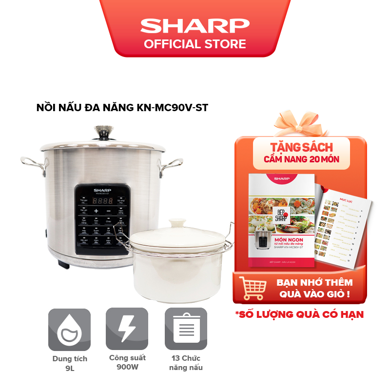 Nồi đa năng Sharp KN-MC90V-ST Kèm 3 PK Nồi Sứ, Khay Hấp, Nắp Kính Cường Lực