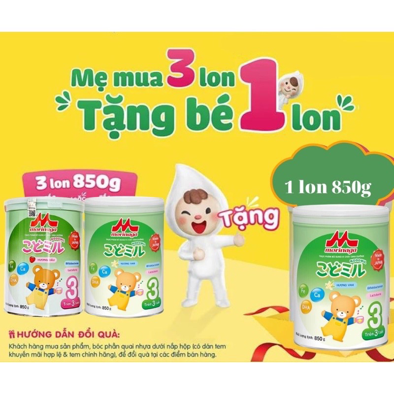 Sữa morinaga số 3-850g vani/dâu date t1/2025