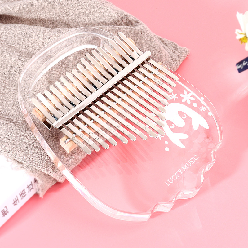 Đàn kalimba PHA LÊ TRONG SUỐT GIÁ RẺ IN HÌNH 17 phím gỗ tròn cứng- CORGI WT951