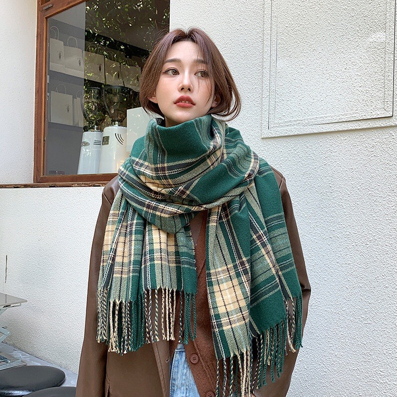 Khăn quàng Thu Đông kẻ sọc Retro dày dặn ấp áp