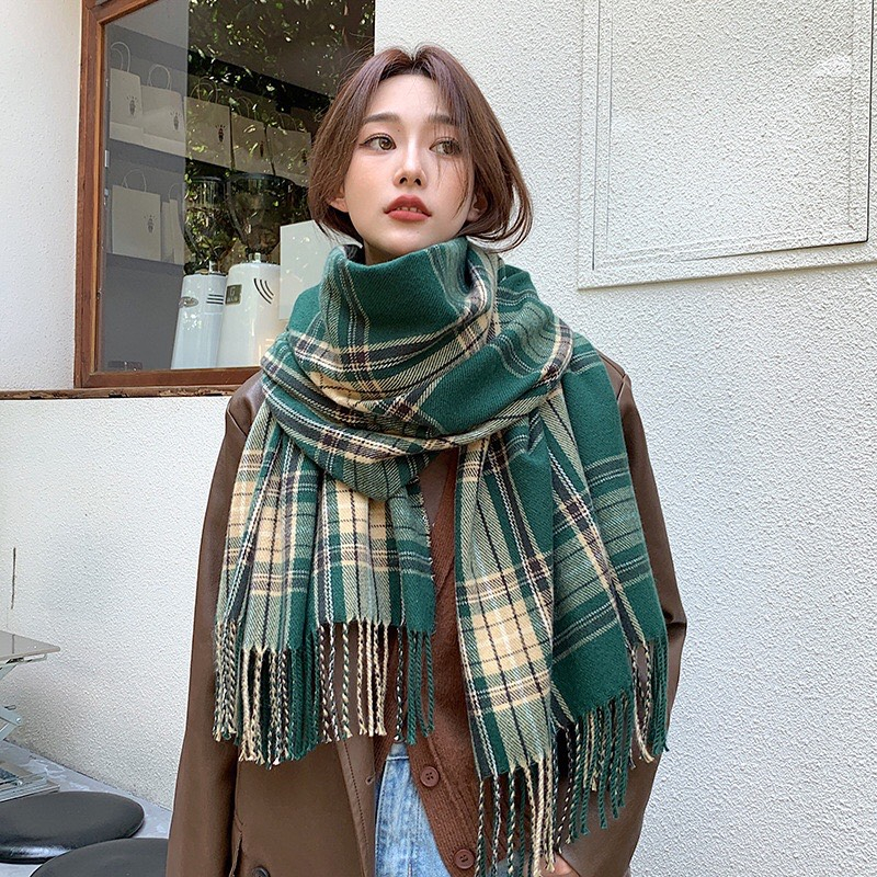Khăn quàng Thu Đông kẻ sọc Retro dày dặn ấp áp