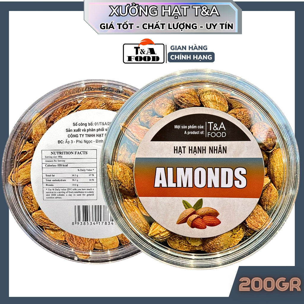 (200gr HỘP MECA) Hạnh Nhân Bơ Mỹ cao cấp loại 1 hạt hạnh nhân còn vỏ vị bơ ngọt nhẹ hạt giòn - XƯỞNG