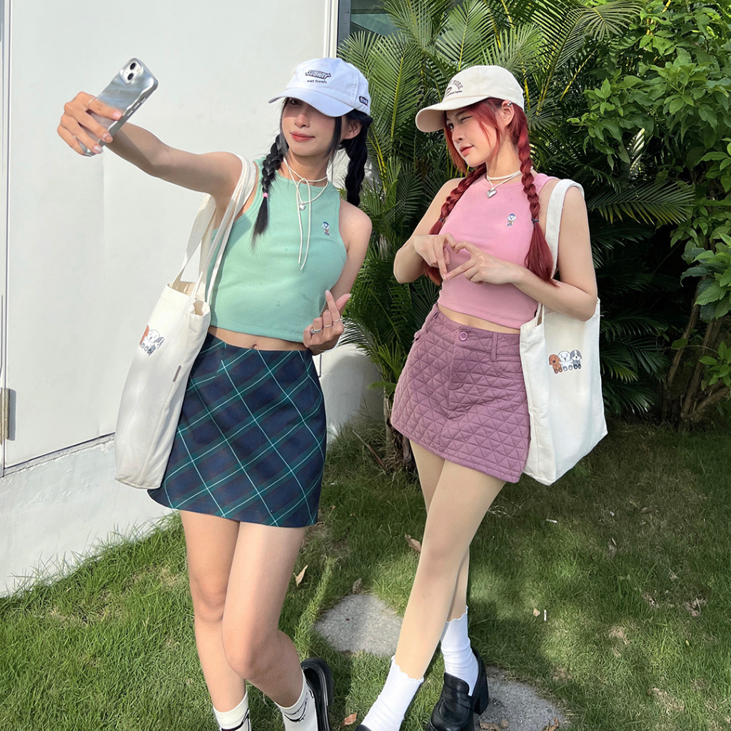 Áo Tanktop Grau Ba Lỗ Hai Dây Nữ Logo Thêu, Vải Thun Gân Co Giãn, Dáng Croptop