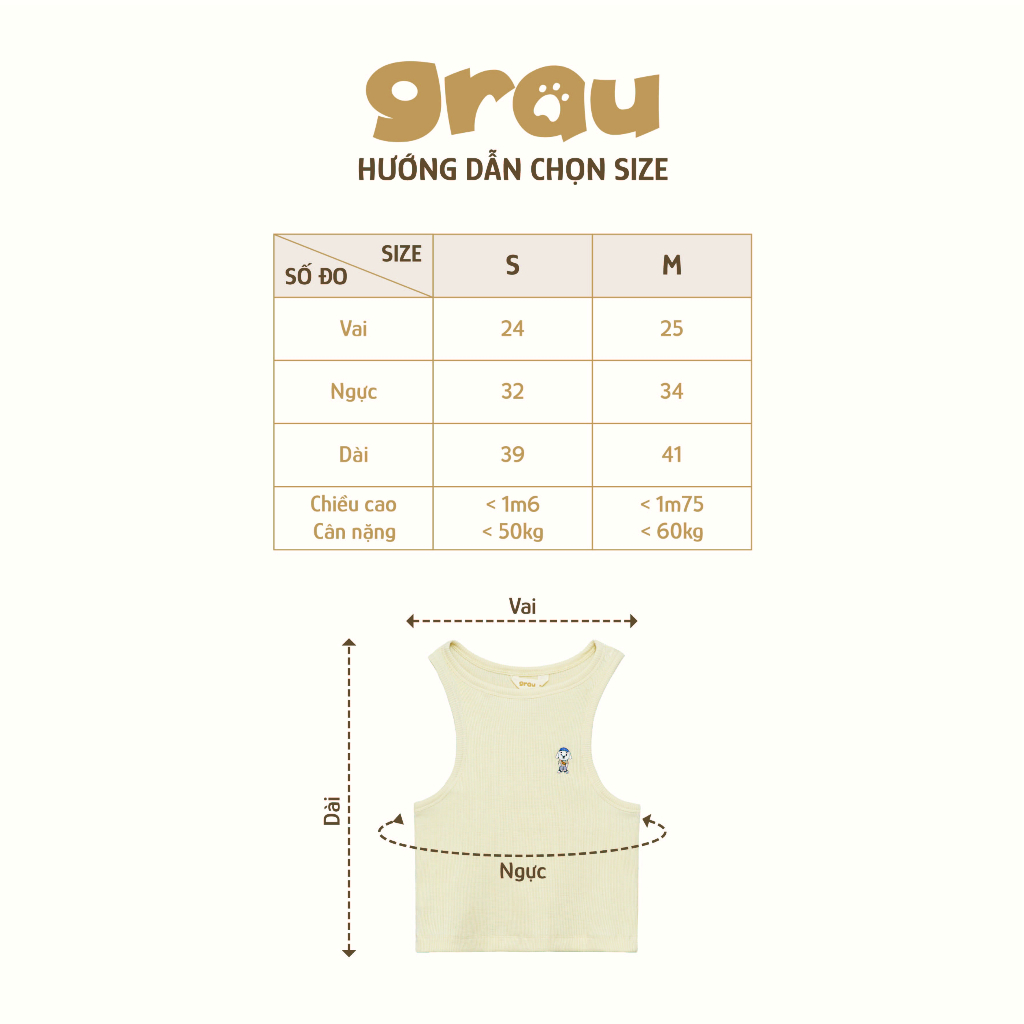 Áo Tanktop Grau Ba Lỗ Hai Dây Nữ Logo Thêu, Vải Thun Gân Co Giãn, Dáng Croptop