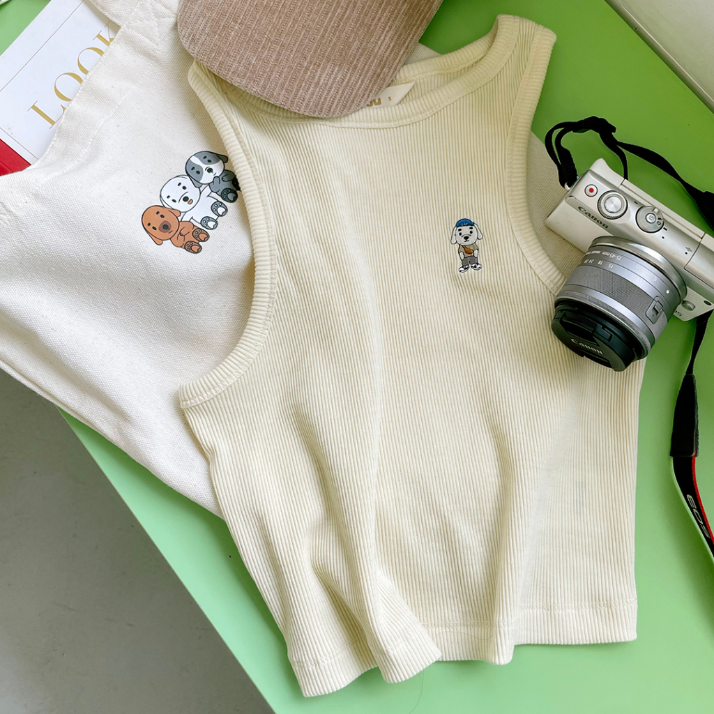 Áo Tanktop Grau Ba Lỗ Hai Dây Nữ Logo Thêu, Vải Thun Gân Co Giãn, Dáng Croptop