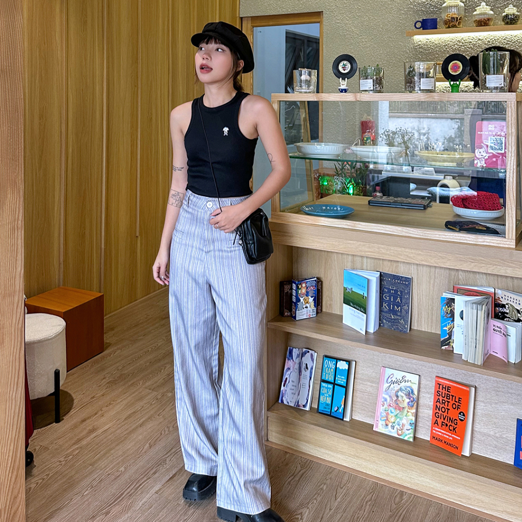 Áo Tanktop Grau Ba Lỗ Hai Dây Nữ Logo Thêu, Vải Thun Gân Co Giãn, Dáng Croptop