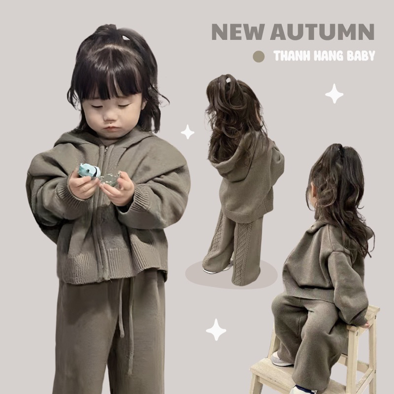 Set len dài tay cho bé, Bộ quần áo mùa đông bé gái Thanh Hằng Baby từ 11 đến 31kg