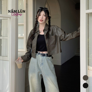 Áo khoác da Áo khoác nữ Áo khoác croptop Áo da hở lưng phong cách retro Nấm Lùn Clothes K10