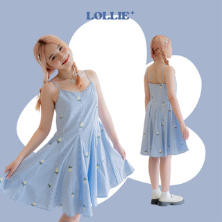Váy 2 dây kẻ xanh lollie studio tkv167 thêu hoa xoè