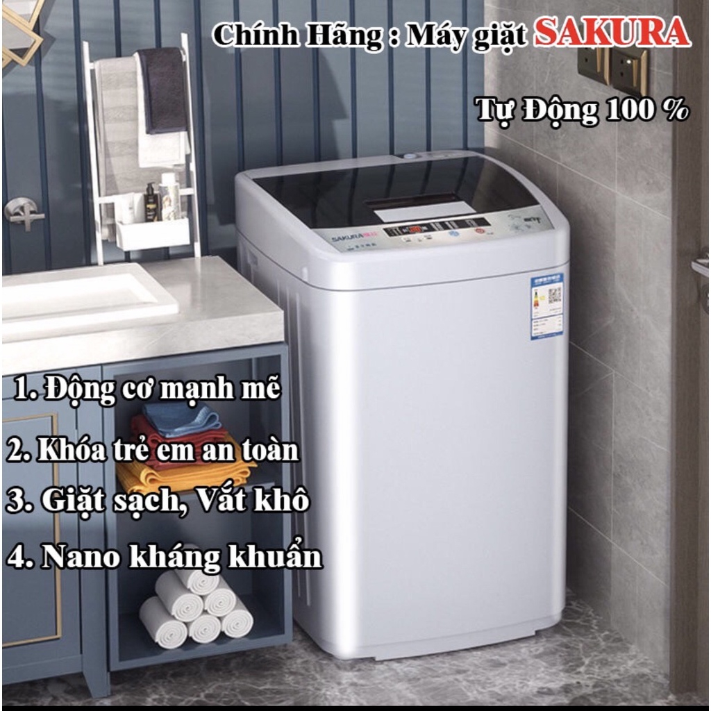 Máy giặt mini SAKURA Tự động 100%, giặt, vắt, sấy - Có thể giặt áo khoác lông mùa đông cỡ lớn