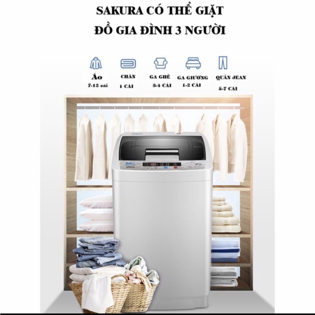 Máy giặt mini SAKURA Tự động 100%, giặt, vắt, sấy - Có thể giặt áo khoác lông mùa đông cỡ lớn