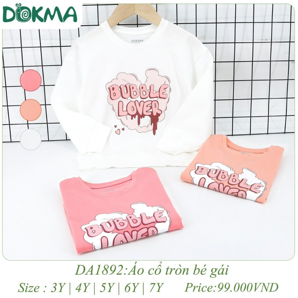 DOKMA Áo cố tròn dài tay bé gái cotton thu đông Dokma