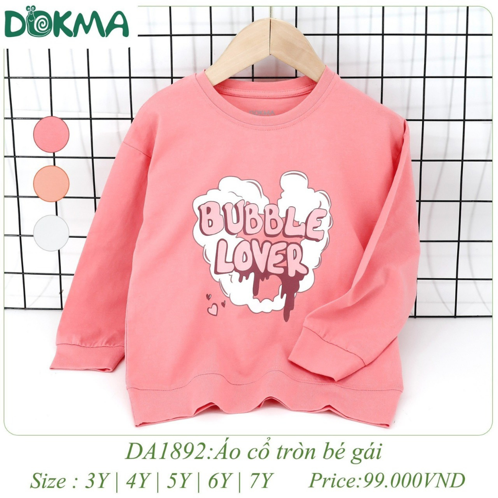 DOKMA Áo cố tròn dài tay bé gái cotton thu đông Dokma