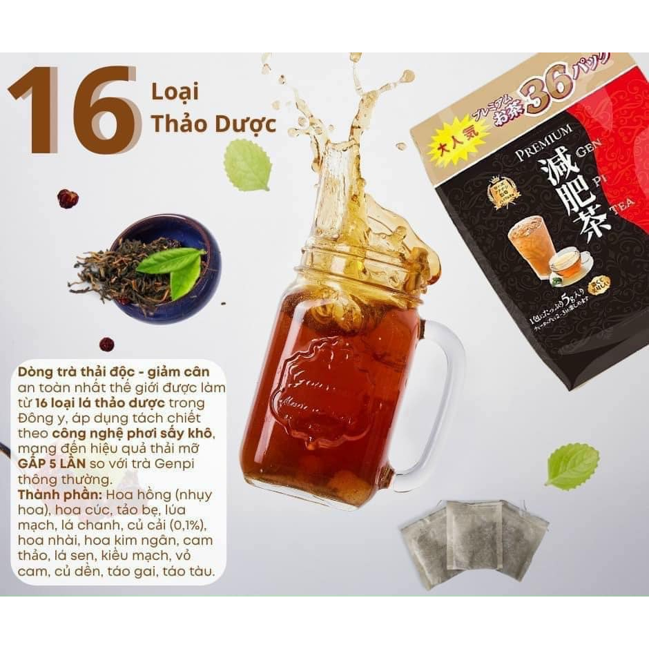 Trà giảm cân Genpi Premium Tea 36 gói túi lọc hỗ trợ tiêu hóa, cải thiện mức cholesterol