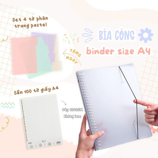 (TẶNG 4 TAB) SỔ CÒNG SIZE A4 30 LỖ GHI CHÉP HỌC TẬP BINDER BULLET JOURNAL SẴN 100 TỜ GIẤY SIÊU DÀY 120 GSM KLONG