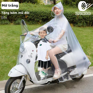 ZACRO áo mưa nửa trong suốt loại dày cho Mẹ và Bé,Vành đôi có thể tháo rời, áo mưa đi xe máy nữ toàn thân 1 người