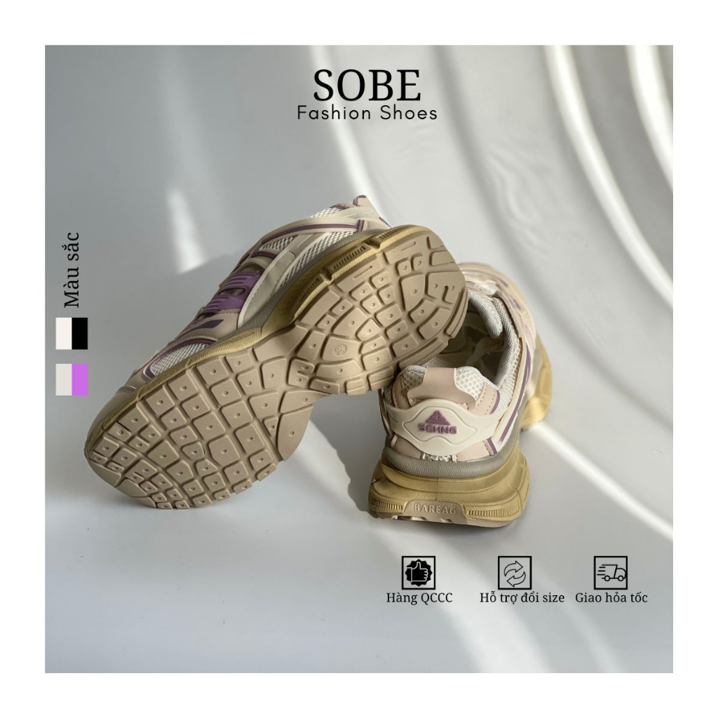 Giày Thể Thao Nữ Thoáng Khí Đế Cao Su Êm Phong Cách Năng Động Màu Be Tím