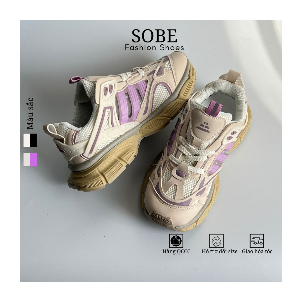 Giày Thể Thao Nữ Thoáng Khí Đế Cao Su Êm Phong Cách Năng Động Màu Be Tím