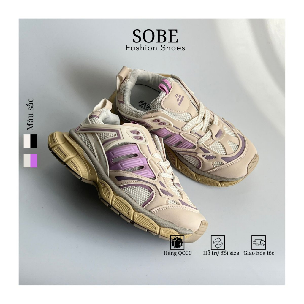 Giày Thể Thao Nữ Thoáng Khí Đế Cao Su Êm Phong Cách Năng Động Màu Be Tím