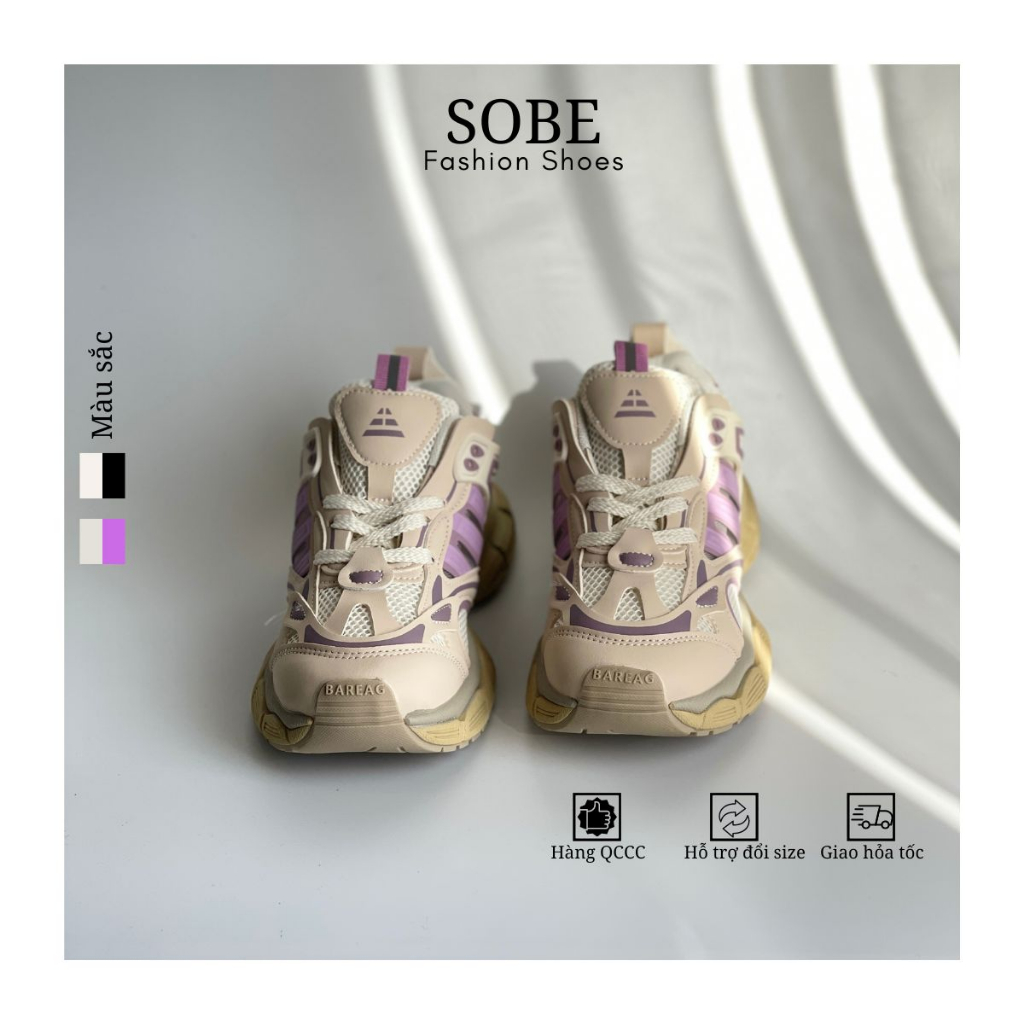 Giày Thể Thao Nữ Thoáng Khí Đế Cao Su Êm Phong Cách Năng Động Màu Be Tím