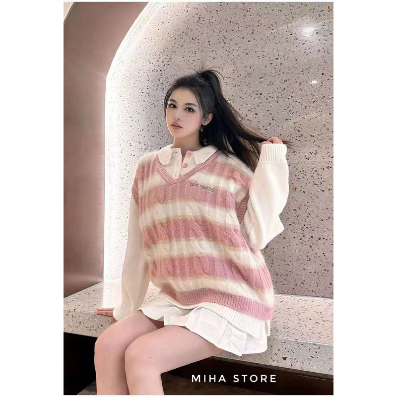 Áo len kẻ gấu De marzo