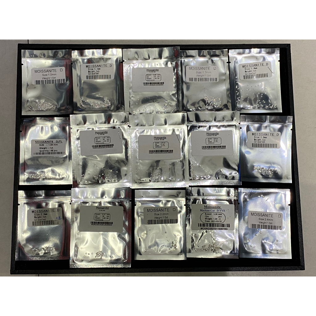 Moissanite tấm size 0.8mm đến 3.6mm, ép sẵn 1 tép là 1carat kim cương nhân tạo, kim cương nuôi