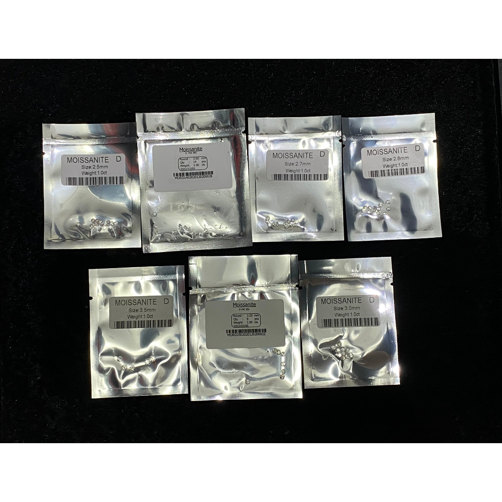 Moissanite tấm size 0.8mm đến 3.6mm, ép sẵn 1 tép là 1carat kim cương nhân tạo, kim cương nuôi