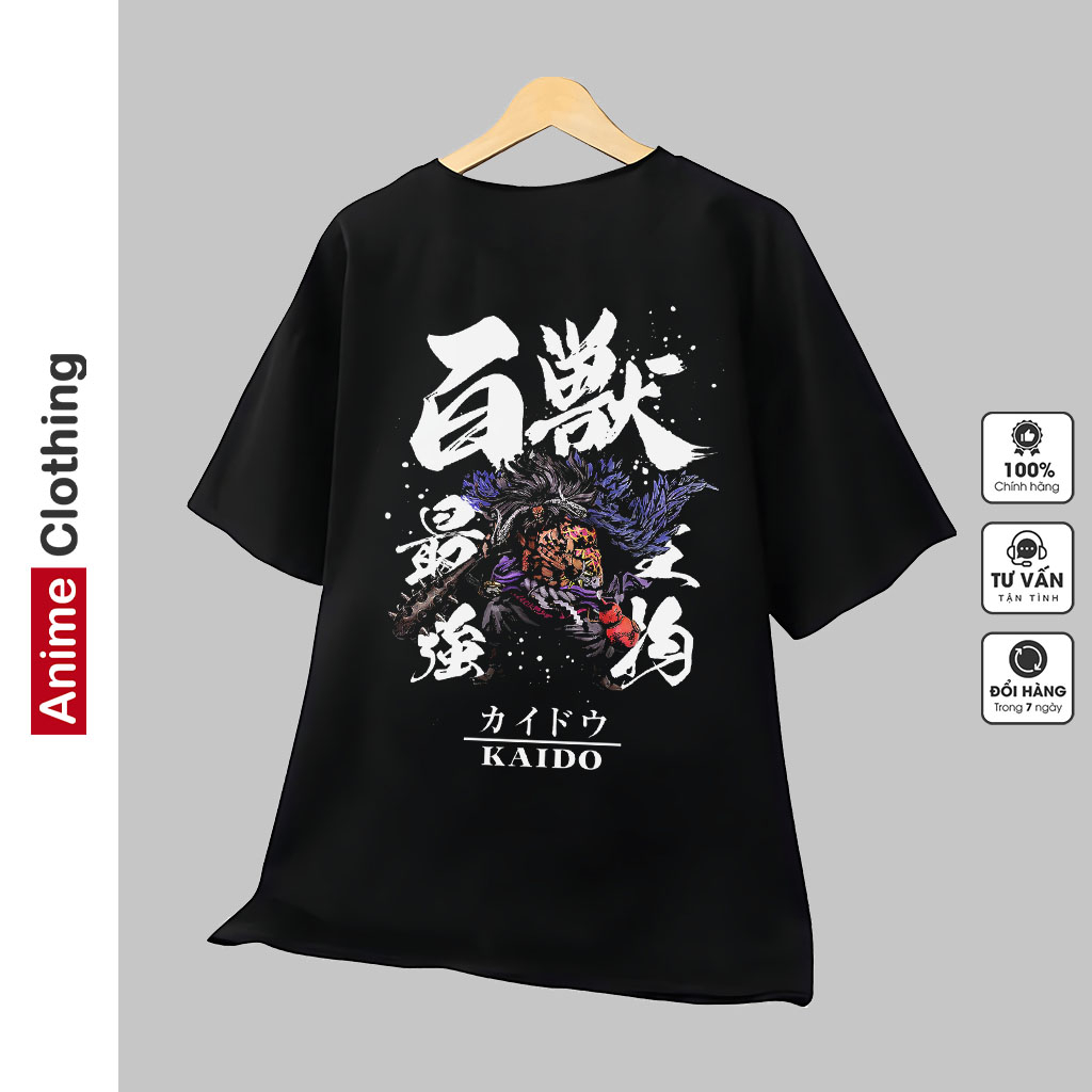 Áo thun One Piece Kaido 01 Anime Clothing, áo phông unisex nam nữ màu đen cotton, vải dày dặn, mặc thoáng mát