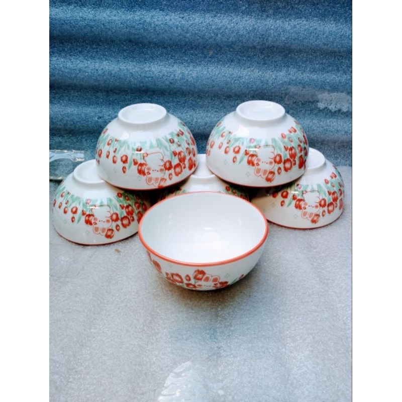 (1 cái) chén sứ hoa văn 4d mẫu Tulip/ chén cơm trắng 11cm