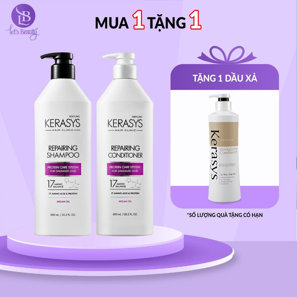 Cặp dầu gội xả Kerasys Repairing Hàn Quốc phục hồi độ bóng, tăng cường chống tia UV cho tóc hư tổn, chẻ ngọn 600ml