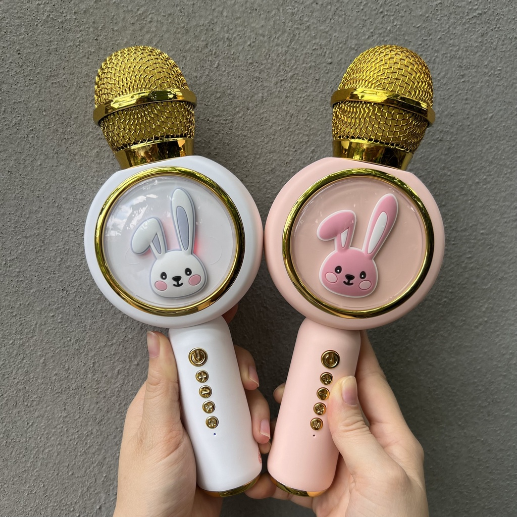 Micro Bluetooth Không Dây karaoke Kèm Loa X6 Hình Thỏ Dễ Thương đèn led nhấp nháy Âm Thanh Trầm Ấm  Dễ Nghe