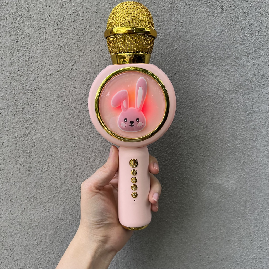 Micro Bluetooth Không Dây karaoke Kèm Loa X6 Hình Thỏ Dễ Thương đèn led nhấp nháy Âm Thanh Trầm Ấm  Dễ Nghe