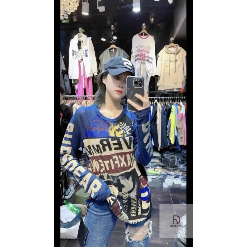 Áo thun chữ tay dài hoạ tiết