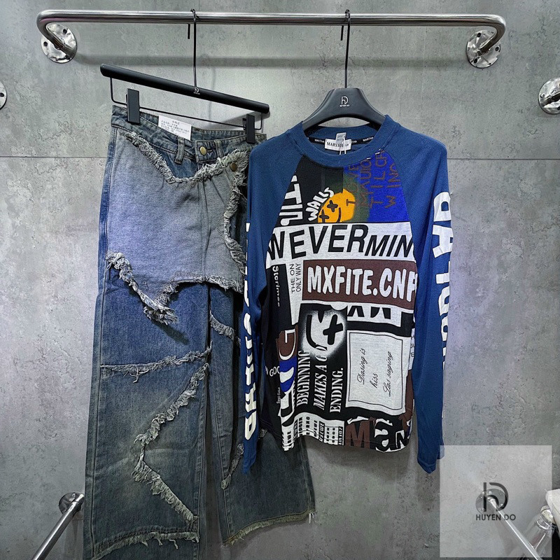 Áo thun chữ tay dài hoạ tiết