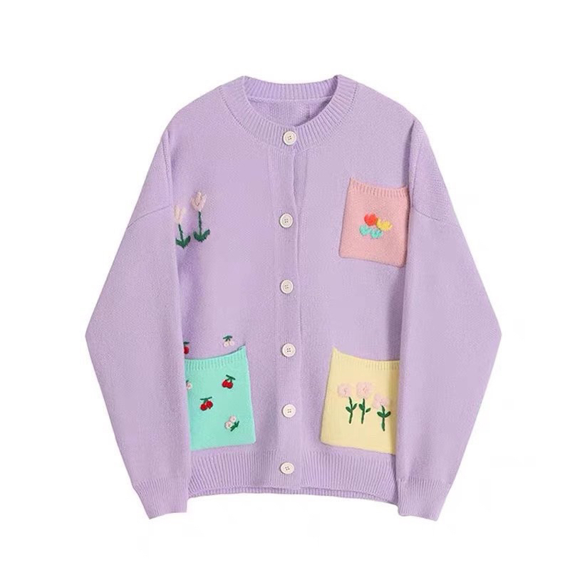 Khoác len thêu phối màu