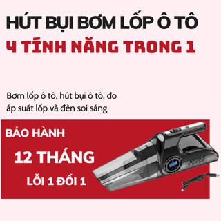 Máy hút bụi xe ô tô + Máy bơm lốp ô tô 12V RTS thực hiện 4 công năng hút bụi + bơm lốp + đo áp suất lố + đèn soi sáng