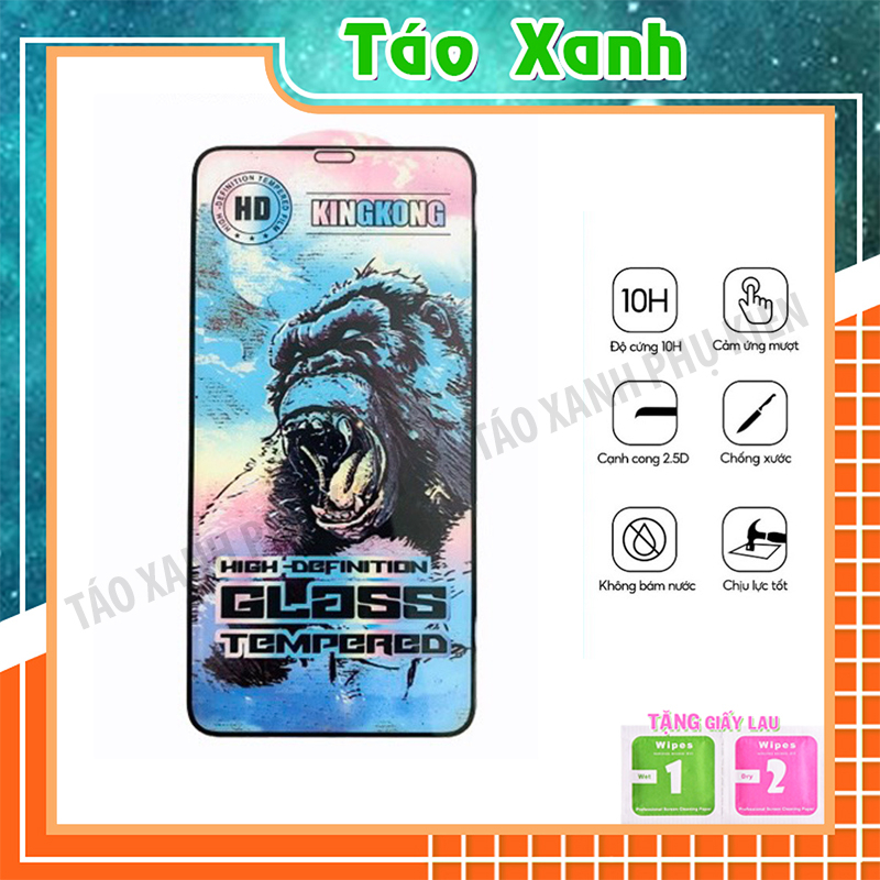 Kính Cường Lực Kingkong Xanh Thế Hệ Mới  Full Màn 7plu 8plus x xs 11 12 13 14 15 pro max promax [KK Xanh]