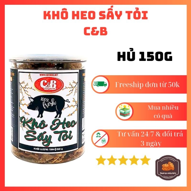Khô heo sấy tỏi giòn C&B lon 150gr hàng công ty bảo đảm an toàn vệ sinh thực phẩm