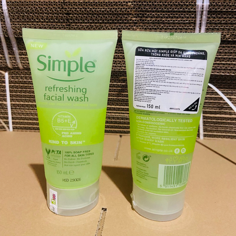 Sữa rửa mặt Simple Refreshing Facial Wash Gel cho Da Nhạy Cảm 150ml