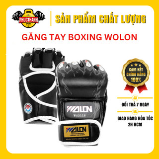 Găng tay đấm boxing hở ngón MMA Wolon (đen)