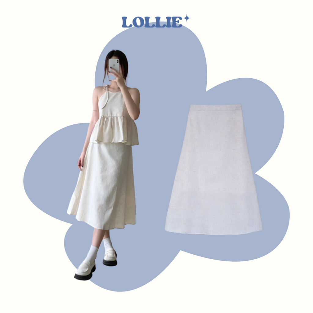 Chân váy midi vải linen phong cách vintage tiểu thư LOLLIE STUDIO TKC05 vải linen