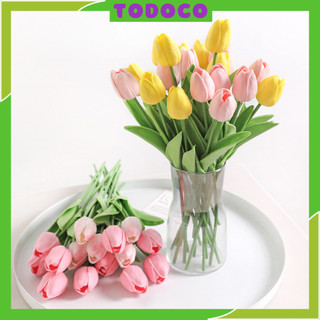Hoa tulip nhân tạo TODOCO để phòng khách, bó hoa cưới cầm tay cô dâu trang trí nhà cửa decor cắm bình bông nhựa đẹp