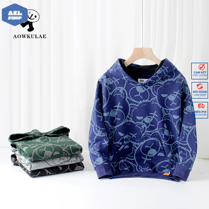Áo khoác nỉ có mũ bé trai size đại 29-43 kg AKL, áo hoodie phong cách Hàn Quốc cho bé 5 đến 14 tuổi hàng Quảng Châu