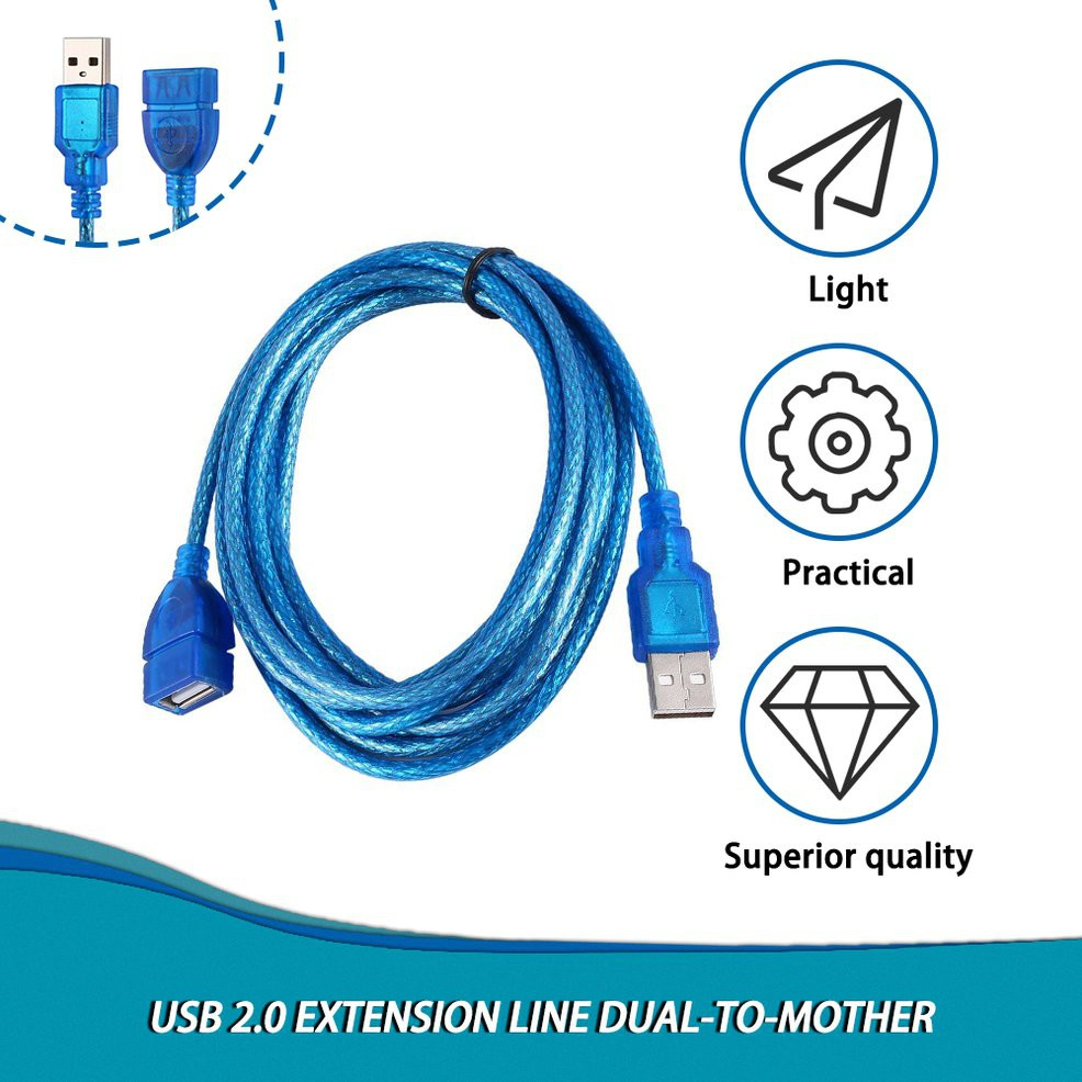 Dây nối dài usb 1.5m, 3m, 5m Chuẩn 2.0 màu xanh chống nhiễu, hàng chất lượng
