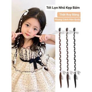 Tóc Giả Tết Lọn Nhỏ Dài 45cm Thắt Ruy Băng Có Kẹp Bấm, Tóc Tết Y2K Phong Cách Hàn Quốc (Giá 1 Lọn) MyBaby